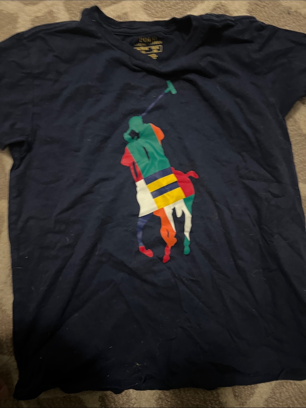 Polo by Ralph Lauren Navy Tee with Multicolor Polo Player Graphic